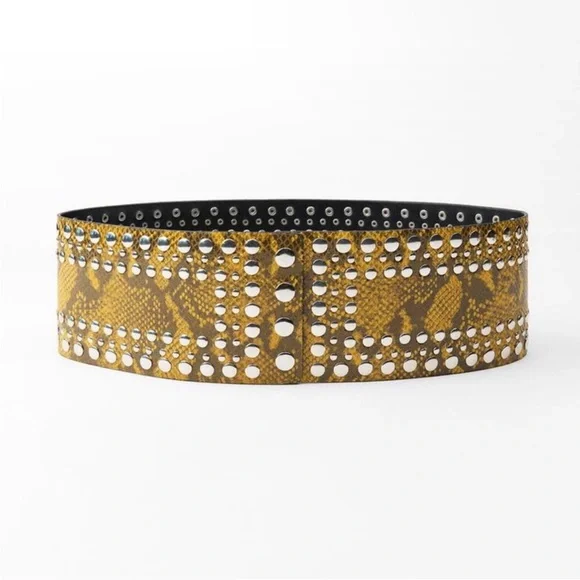 Zara Animal Print Studded Leather Sash Belt display picture 2